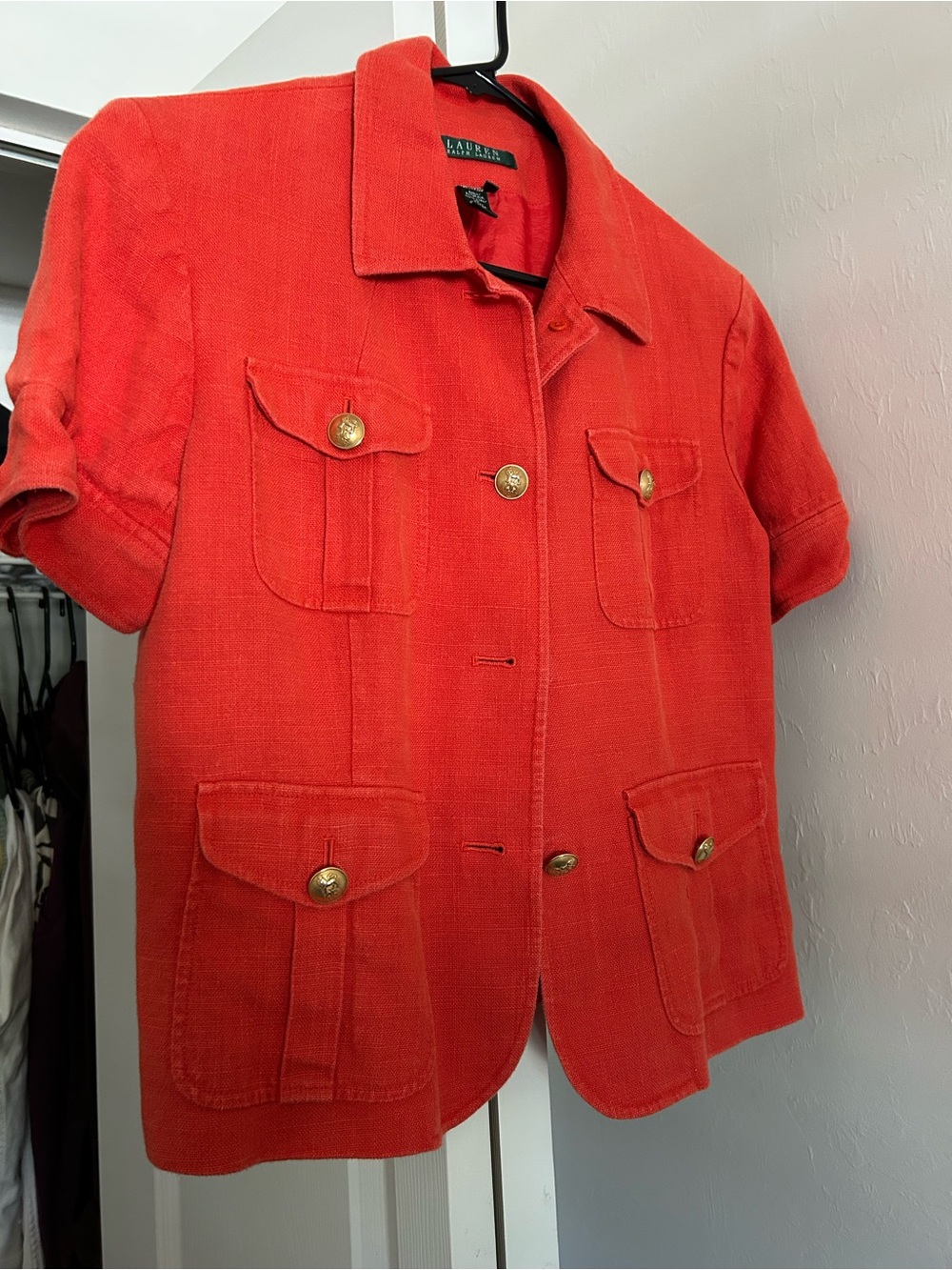 Ralph Lauren Red Short-Sleeve Button Front Jacket